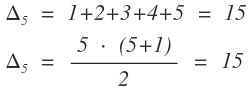 Beispiel einer Berechnung der Dreieckszahl von 5